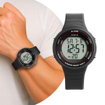 Relógio Masculino Digital de Pulso Preto com Pulseira de Silicone à Prova D Água Esportico Casual Onix