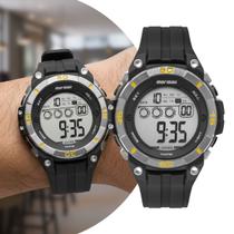 Relógio Masculino Digital de Pulso Preto e Amarelo com Pulseira de Silicone à Prova D Água Casual Esportivo Mormaii