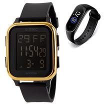 Relógio Masculino Digital DG009 - Preto e Dourado + Relógio M4 - QUEBEC