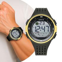 Relógio Masculino Digital Dourado e Preto de Pulso com Pulseira de Silicone à Prova D Água Esportivo Casual Onix