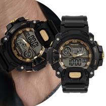 Relógio Masculino Digital e Analógico à Prova D' Água Shock Tático Militar Preto e Dourado Mormaii