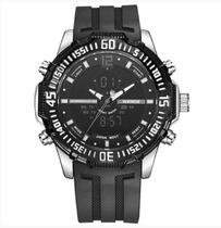 Relógio masculino digital e analógico weide 6105 prata preto borracha inox esportivo casual