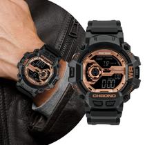 Relógio Masculino Digital Esportivo de Pulso com Pulseira de Silicone à Prova D Água Shock Tático Militar Preto e Bronze Mormaii