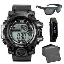 relogio masculino digital + oculos de sol protecao uv + caixa alarme cronometro esportivo data casual grande presente social original