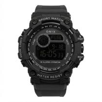 Relógio Masculino Digital Onix IT-1307H0187 Resistente à água 5 ATM Preto Caixa em Resina Pulseira de Borracha Visor Acrílico Redondo Fivela
