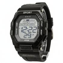 Relógio Masculino Digital Onix IT-1802 Acrílico Preto Fivela Bateria Quadrado Borracha 5 ATM Plástico Resistente Agua