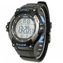 Relógio Masculino Digital Onix IT-383 (0153) Resistente à água 5 ATM Branco Caixa em Metal Preto Pulseira de Plástico Visor Acrílico Redondo Fivela