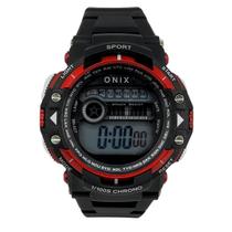 Relógio Masculino Digital Onix IT-840(2801) Resistente à água 5 ATM Preto e Branco Caixa em Resina Vermelho Pulseira de Borracha Preto Visor Acrílico Relógio Masculino Digital Onix IT-840(2801) Resistente à água 5 ATM Preto e Branco Caixa em Resina Vermelho Pulseira de Borracha Preto Visor Acrílico