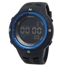 Relógio Masculino Digital Onix OX102 Resistente à água 5 ATM Preto Caixa em Resina Pulseira de Borracha Visor Acrílico Redondo Fivela Esportivo Relógio Masculino Digital Onix OX102 Resistente à água 5 ATM Preto Caixa em Resina Pulseira de Borracha Visor Acrílico Redondo Fivela Esportivo