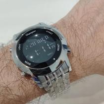 Relógio masculino digital prata Champion original Led 38mm CH48091Q