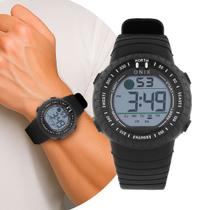 Relógio Masculino Digital Preto de Pulso com Pulseira de Silicone à Prova D Água Esportivo Causal Onix Relógio Masculino Digital Preto de Pulso com Pulseira de Silicone à Prova D Água Esportivo Causal Onix