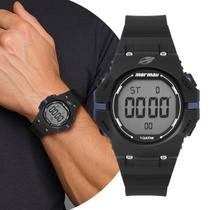 Relógio Masculino Digital Preto e Azul com Pulseira de Silicone à Prova D Água Redondo Esportivo Surf Mormaii