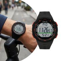 Relógio Masculino Digital Preto e Vermelho com Caixa de Polímero e Pulseira de Silicone à Prova D Água Esportivo Casual Onix Relógio Masculino Digital Preto e Vermelho com Caixa de Polímero e Pulseira de Silicone à Prova D Água Esportivo Casual Onix