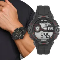 Relógio Masculino Digital Preto e Vermelho de Pulso com Pulseira de Silicone à Prova D Água Esportivo Surf Mormaii Relógio Masculino Digital Preto e Vermelho de Pulso com Pulseira de Silicone à Prova D Água Esportivo Surf Mormaii