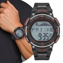 Relógio Masculino Digital Preto e Vermelho de Pulso com Pulseira de Silicone à Prova D Água Esportivo Surf Mormaii
