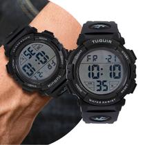 Relógio Masculino Digital Preto Esportivo de Pulso com Pulseira de Silicone Caixa Polímero Resistente à Água 5 ATM Redondo Sock Tático Militar Tuguir