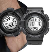 Relógio Masculino Digital Preto Esportivo de Pulso com Pulseira de Silicone Resistente à Água 5 ATM Redondo Sock Tático Militar Tuguir