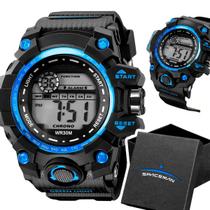 Relogio Masculino Digital Preto Silicone + Caixa original resistente esportivo cronometro presente azul robusto grande