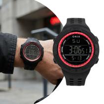 Relógio Masculino Digital Preto Vermelho com Caixa de Polímero e Pulseira de Silicone à Prova D Água Esportivo e Casual Onix Relógio Masculino Digital Preto Vermelho com Caixa de Polímero e Pulseira de Silicone à Prova D Água Esportivo e Casual Onix