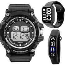 Relógio masculino digital prova dagua + relogio bracelete pulseira ajustavel cronometro presente
