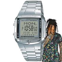 Relógio Masculino Digital Quadrado Led 13 Idiomas Data Bank Agenda Telefonica Hora Dupla Casual Prata DB-360-1ADF