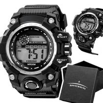 relogio masculino digital silicone prova dagua preto + caixa alarme prata robusto esportivo presente original resistente
