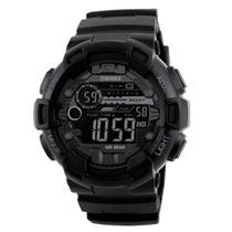 Relógio Masculino Digital Skmei 1243 Resistente à água 5 ATM Preto Caixa em Resina Pulseira de Plástico Visor Acrílico Redondo Fivela Bateria