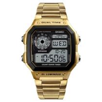 Relógio Masculino Digital Skmei 1335 Resistente à água 5 ATM Preto e Branco Caixa em Resina Dourado Pulseira de Aço Visor Acrílico Quadrado Dobrável Relógio Masculino Digital Skmei 1335 Resistente à água 5 ATM Preto e Branco Caixa em Resina Dourado Pulseira de Aço Visor Acrílico Quadrado Dobrável