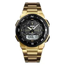 Relógio Masculino Digital Skmei 1370 Resistente à água 5 ATM Preto e Branco Caixa em Resina Preto Pulseira de Metal Dourado Visor Acrílico Redondo Relógio Masculino Digital Skmei 1370 Resistente à água 5 ATM Preto e Branco Caixa em Resina Preto Pulseira de Metal Dourado Visor Acrílico Redondo