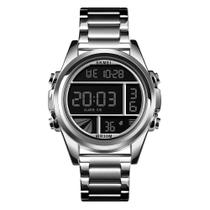 Relógio Masculino Digital Skmei 1448 Resistente à água 3 ATM Caixa em Metal Banho IP Prata Pulseira de Aço Visor Cristal Mineral Redondo Dobrável com Relógio Masculino Digital Skmei 1448 Resistente à água 3 ATM Caixa em Metal Banho IP Prata Pulseira de Aço Visor Cristal Mineral Redondo Dobrável com