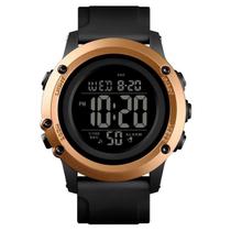 Relógio Masculino Digital Skmei 1506 Resistente à água 5 ATM Preto Caixa em Resina Dourado Pulseira de Plástico Visor Acrílico Redondo Fivela Bateria