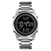 Relógio Masculino Digital Skmei 1611 Resistente à água 3 ATM Caixa em Metal Prata Pulseira de Aço Visor Cristal Mineral Redondo Dobrável com Botão Relógio Masculino Digital Skmei 1611 Resistente à água 3 ATM Caixa em Metal Prata Pulseira de Aço Visor Cristal Mineral Redondo Dobrável com Botão