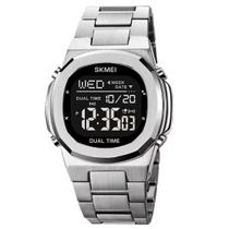 Relógio Masculino Digital Skmei 2004 Resistente à água 3 ATM Caixa em Metal Prata Pulseira de Metal Visor Cristal Mineral Redondo Dobrável com Botão Relógio Masculino Digital Skmei 2004 Resistente à água 3 ATM Caixa em Metal Prata Pulseira de Metal Visor Cristal Mineral Redondo Dobrável com Botão