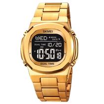 Relógio Masculino Digital Skmei 2004 Resistente à água 3 ATM Preto Caixa em Metal Dourado Pulseira de Metal Visor Cristal Mineral Redondo Dobrável Relógio Masculino Digital Skmei 2004 Resistente à água 3 ATM Preto Caixa em Metal Dourado Pulseira de Metal Visor Cristal Mineral Redondo Dobrável
