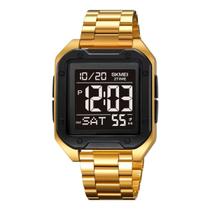 Relógio Masculino Digital Skmei 2128 Resistente à água 5 ATM Preto Caixa em Metal Dourado Pulseira de Aço Visor Cristal Mineral Quadrado Dobrável com Relógio Masculino Digital Skmei 2128 Resistente à água 5 ATM Preto Caixa em Metal Dourado Pulseira de Aço Visor Cristal Mineral Quadrado Dobrável com