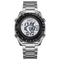Relógio Masculino Digital Skmei 2145 Resistente à água 3 ATM Caixa em Metal Prata Pulseira de Metal Visor Cristal Mineral Redondo Dobrável com Botão Relógio Masculino Digital Skmei 2145 Resistente à água 3 ATM Caixa em Metal Prata Pulseira de Metal Visor Cristal Mineral Redondo Dobrável com Botão