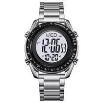 Relógio Masculino Digital Skmei 2145 Resistente à água 3 ATM Caixa em Metal Prata Pulseira de Metal Visor Cristal Mineral Redondo Dobrável com Botão Relógio Masculino Digital Skmei 2145 Resistente à água 3 ATM Caixa em Metal Prata Pulseira de Metal Visor Cristal Mineral Redondo Dobrável com Botão