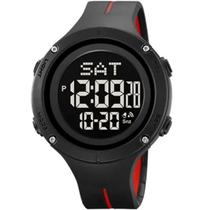 Relógio Masculino Digital Skmei 2159 Resistente à água 5 ATM Caixa em Resina Preto Pulseira de Borracha Visor Acrílico Redondo Fivela Bateria