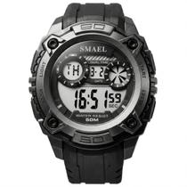 Relógio Masculino Digital Smael 1390 Resistente à água 5 ATM Caixa em Resina Preto Pulseira de Borracha Visor Acrílico Redondo Fivela Bateria Relógio Masculino Digital Smael 1390 Resistente à água 5 ATM Caixa em Resina Preto Pulseira de Borracha Visor Acrílico Redondo Fivela Bateria