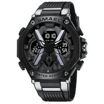 Relógio Masculino Digital Smael 8087 Acrílico Preto Fivela Bateria Redondo Plástico 5 ATM Silicone Resistente Agua Relógio Masculino Digital Smael 8087 Acrílico Preto Fivela Bateria Redondo Plástico 5 ATM Silicone Resistente Agua