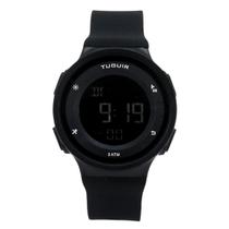 Relógio Masculino Digital Tuguir TG30342 Acrílico Preto Fivela Bateria Redondo Plástico 5 ATM Silicone Resistente Agua