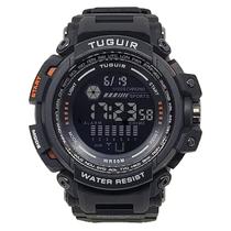 Relógio Masculino Digital Tuguir TG30408 Acrílico Preto Fivela Bateria Redondo Plástico 5 ATM Resistente Agua Original