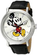 Relógio masculino Disney W001868 Mickey Mouse prateado com pulseira preta
