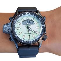 Relógio Masculino Diver Analógico Digital Preto Estilo Aqualand Pulseira Silicone Luxo Esportivo Relógio Masculino Diver Analógico Digital Preto Estilo Aqualand Pulseira Silicone Luxo Esportivo