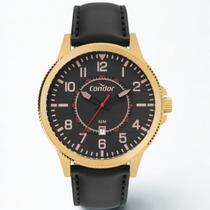 Relógio masculino dourado 47mm pulseira de couro preta CO2115NBM/3P Condor