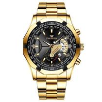 Relógio Masculino Dourado Aço Inox Calendário