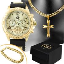 Relógio Masculino Dourado Aço Luxo + Pulseira Moda / Premium - Orizom