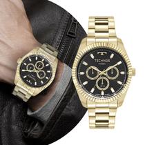 Relógio Masculino Dourado Analógico de Pulso Movimento Quartzo com Caixa e Pulseira de Aço Inoxidável à Prova D Água Luxo Elegante Redondo Technos