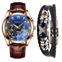 Relógio Masculino Dourado Analógico Funcional + Bracelete