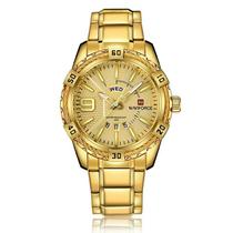 Relógio masculino dourado analógico naviforce 9117 social em inox